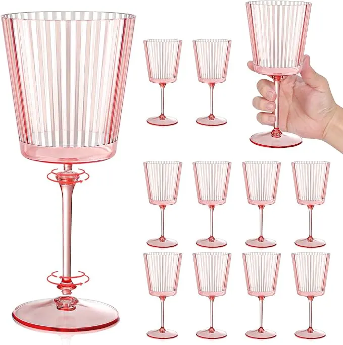 Pink Ribbed Wine Glasses