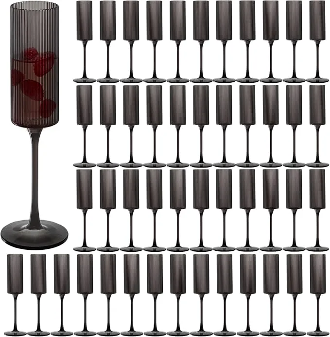 Black Ribbed Champagne Flutes — Champagne Flutes available to rent