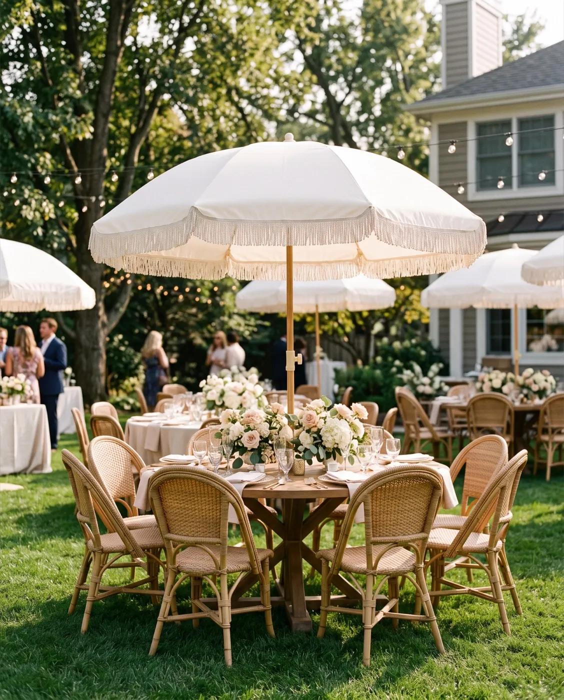 Boho Tassel Fringe Umbrella styled at an event