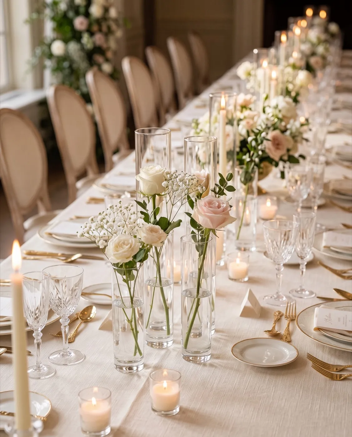 Clear Acrylic Bud Vases styled at an event