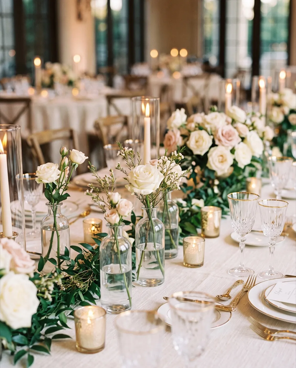 Clear Glass Bud Vases styled at an event