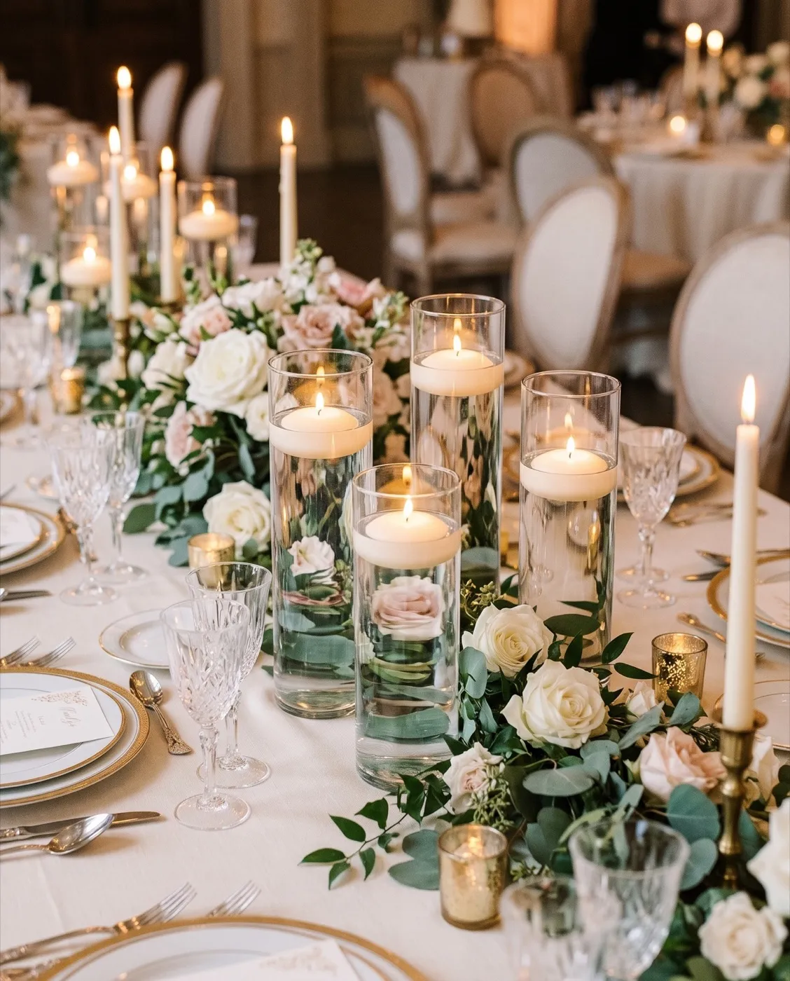 Floating LED Candles styled at an event