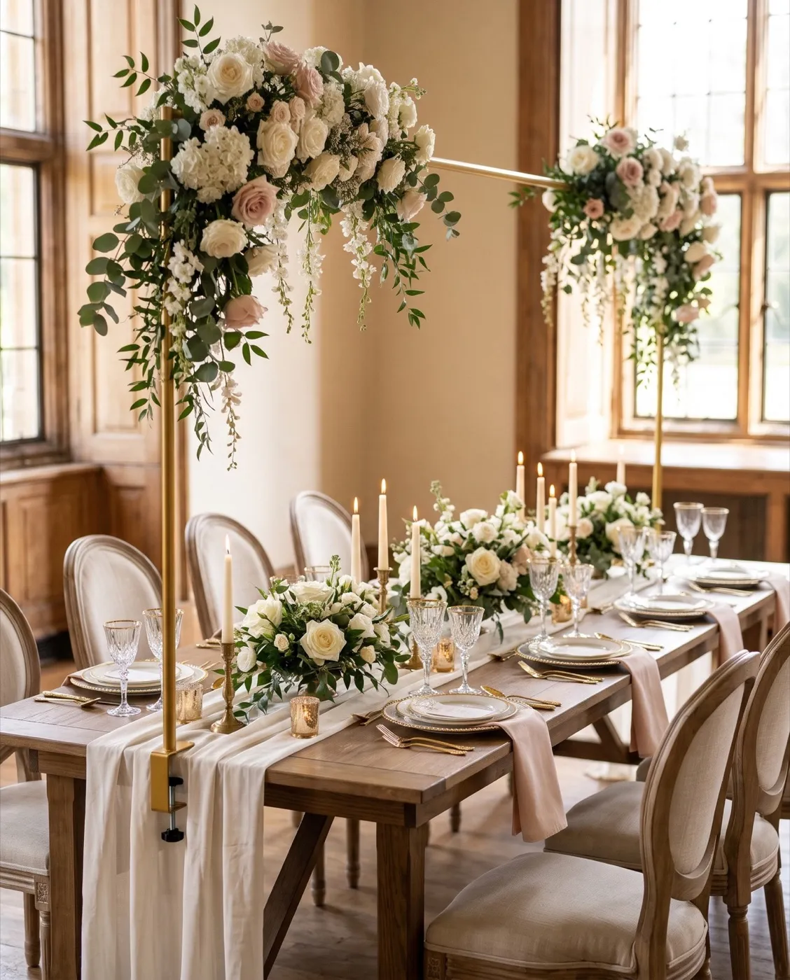 Gold Over-the-Table Rod Stand styled at an event