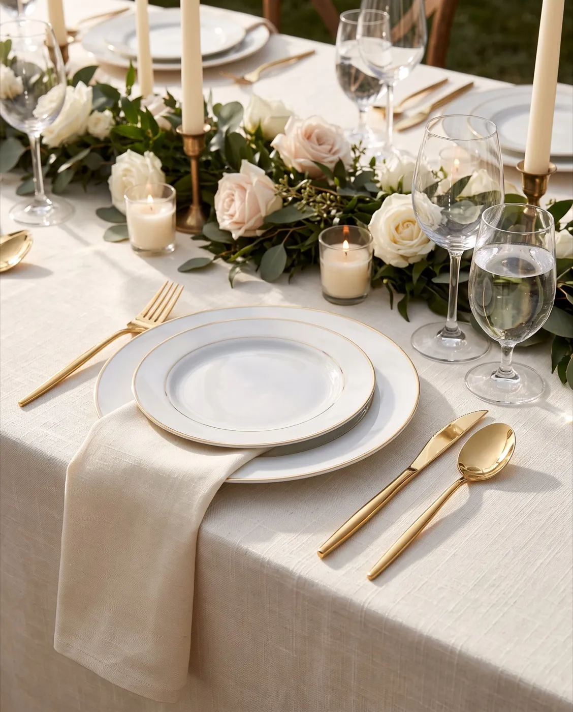 Gold Plastic Silverware styled at an event