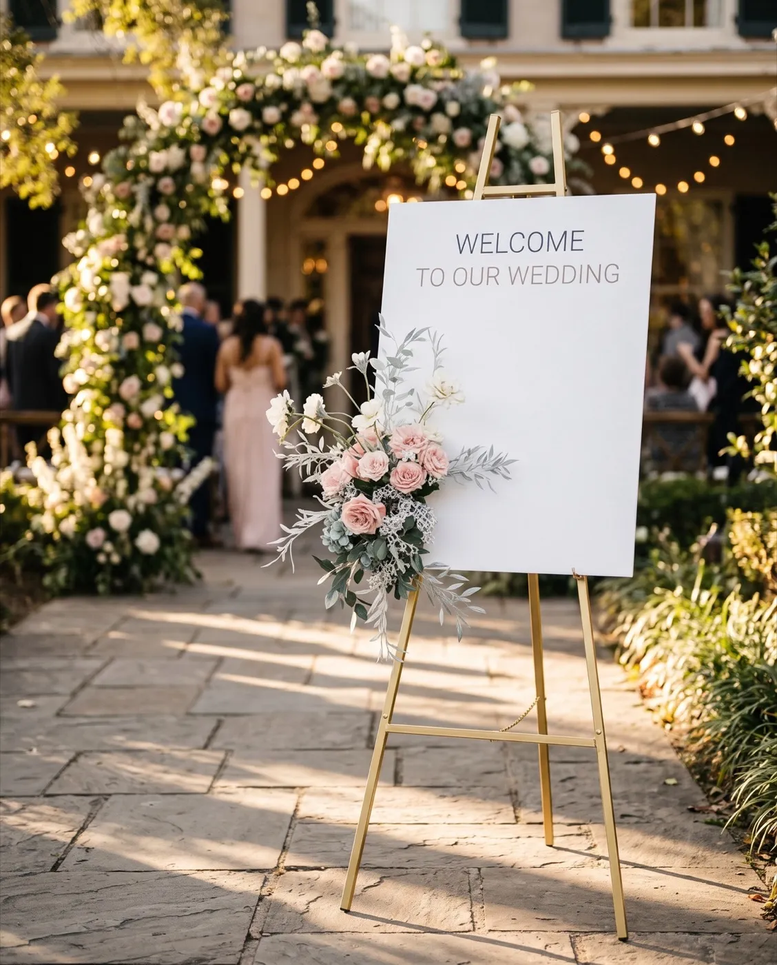 Gold Sign Easel styled at an event