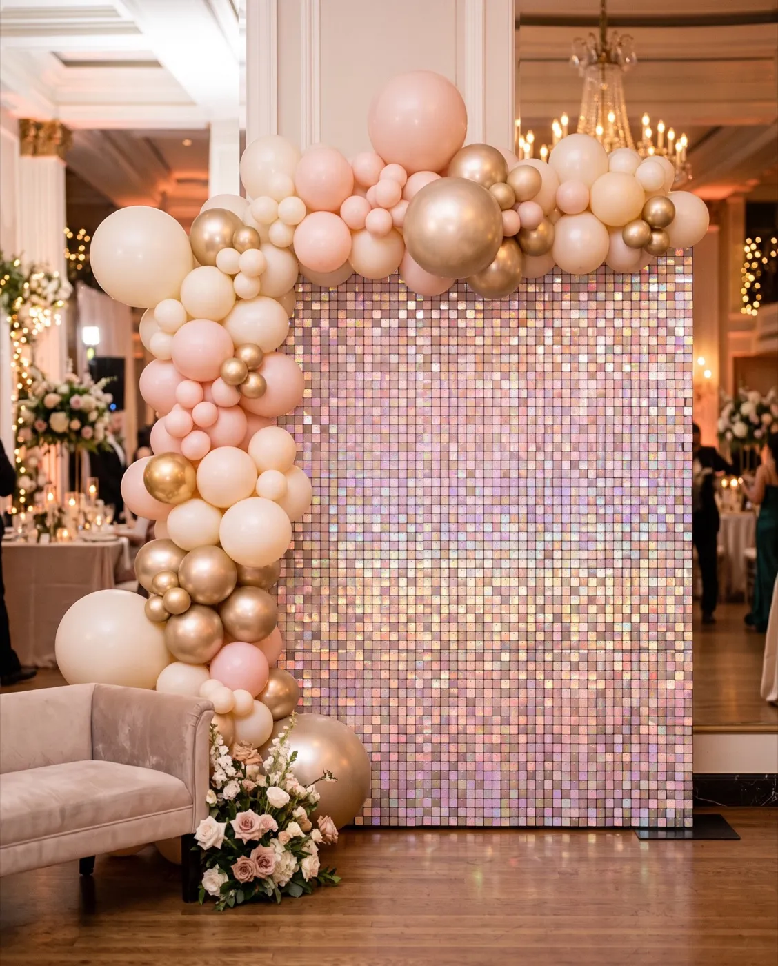 Iridescent Shimmer Wall styled at an event