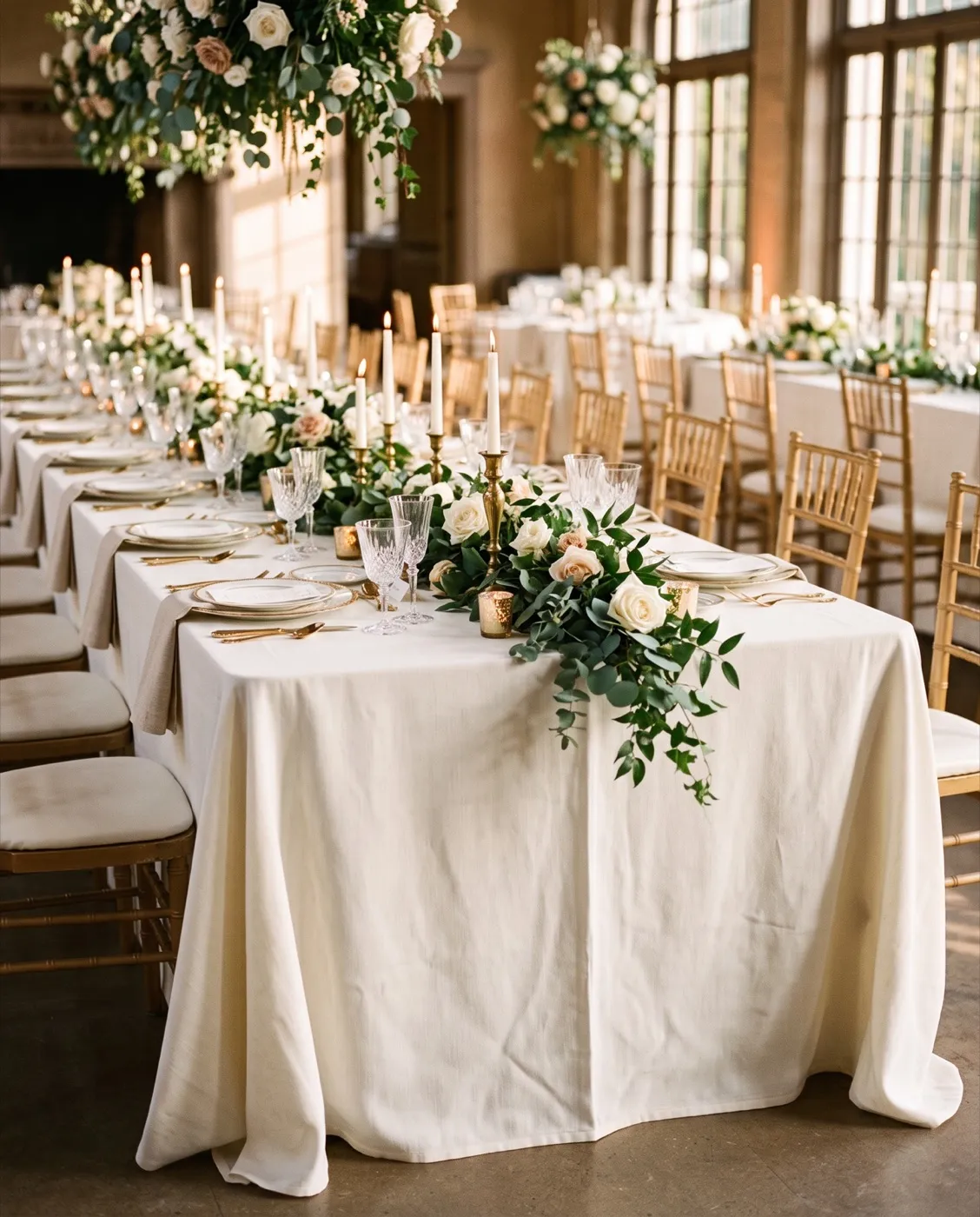 Ivory Rectangle Tablecloth styled at an event