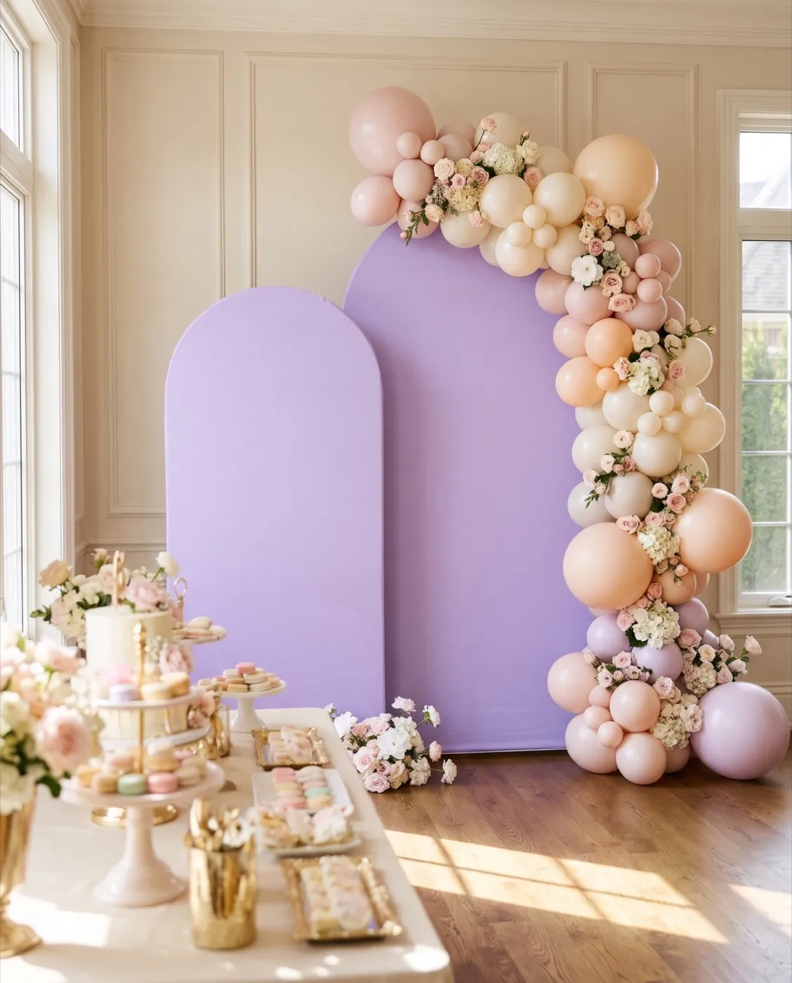 Lavender Arch Backdrop Covers styled at an event