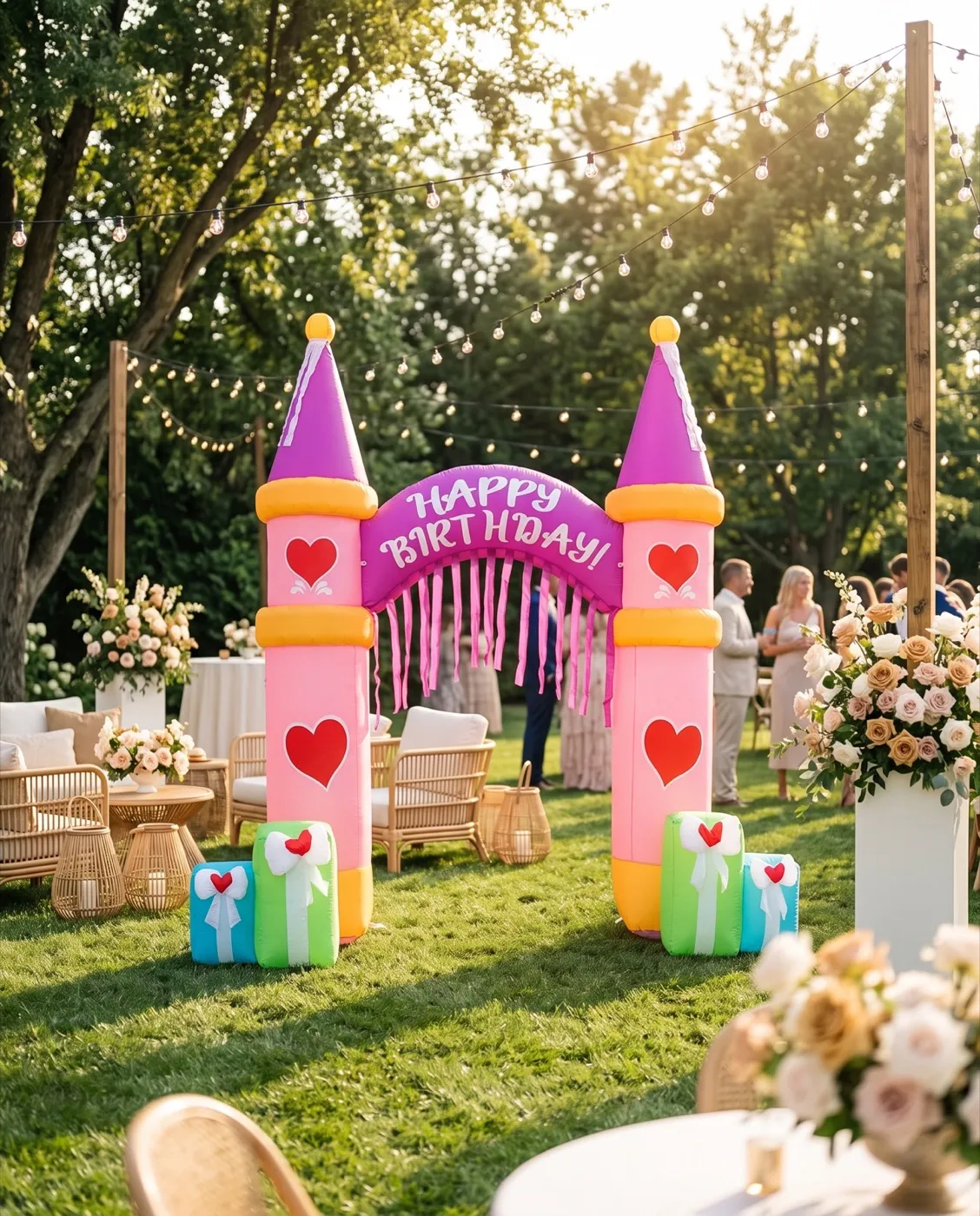 LED Inflatable Birthday Arch styled at an event