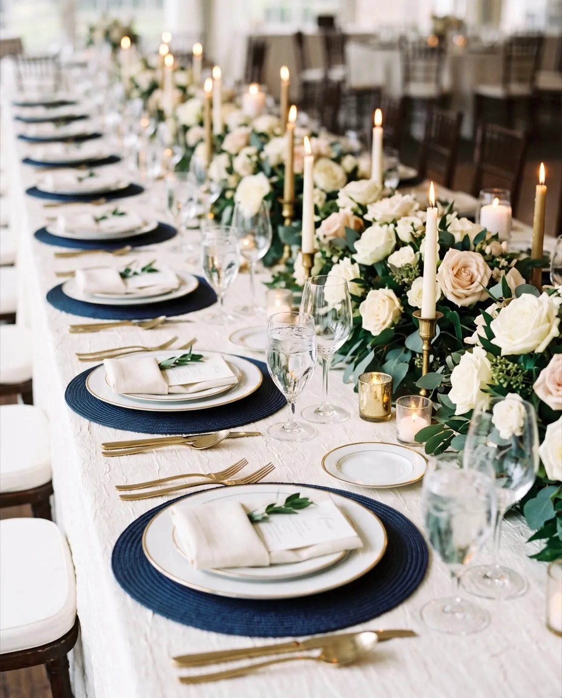 Navy Braided Round Placemats styled at an event