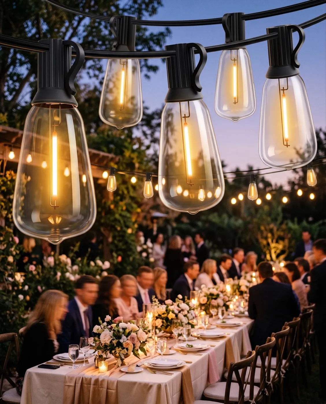 Outdoor LED String Lights styled at an event