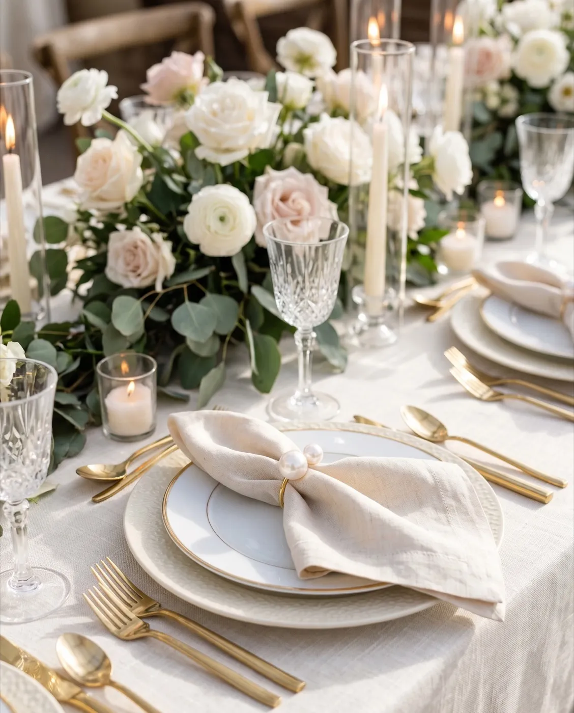 Pearl Gold Napkin Rings styled at an event