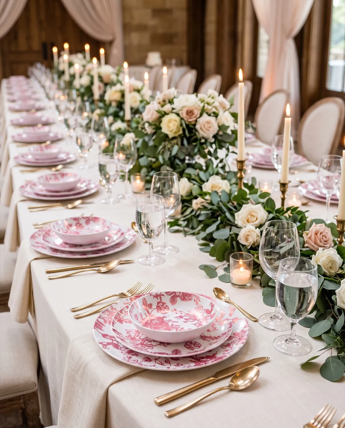 Pink Floral Plate Set styled at an event