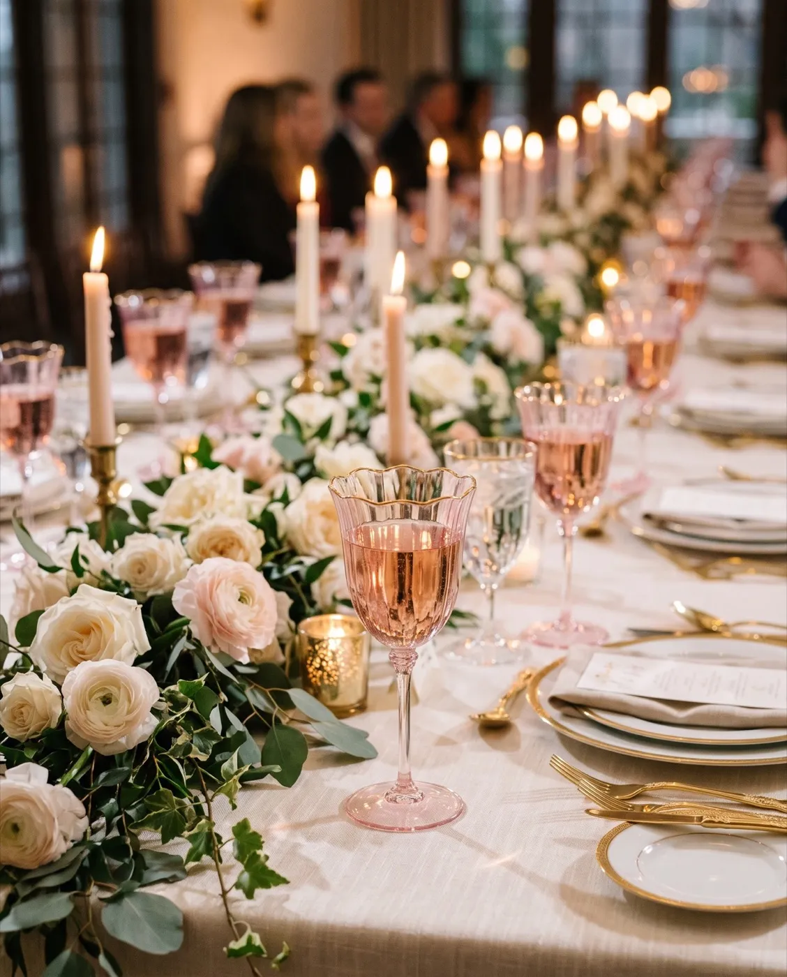 Pink Gold-Rim Wine Glasses styled at an event