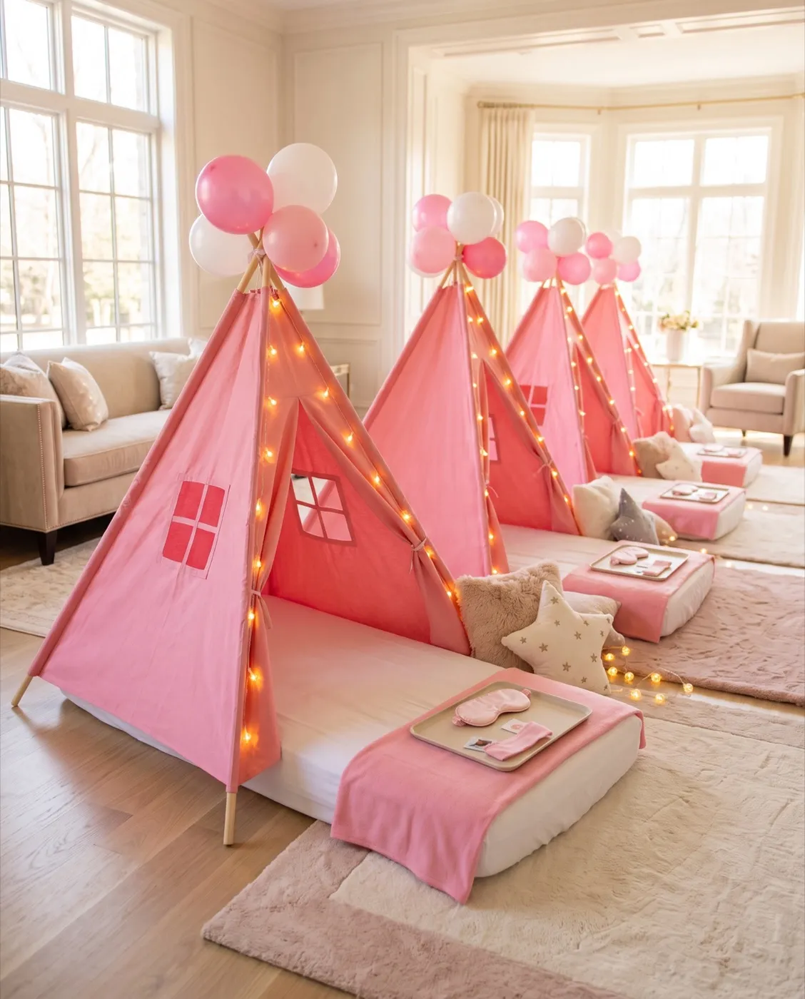 Pink Teepee Sleepover Set styled at an event