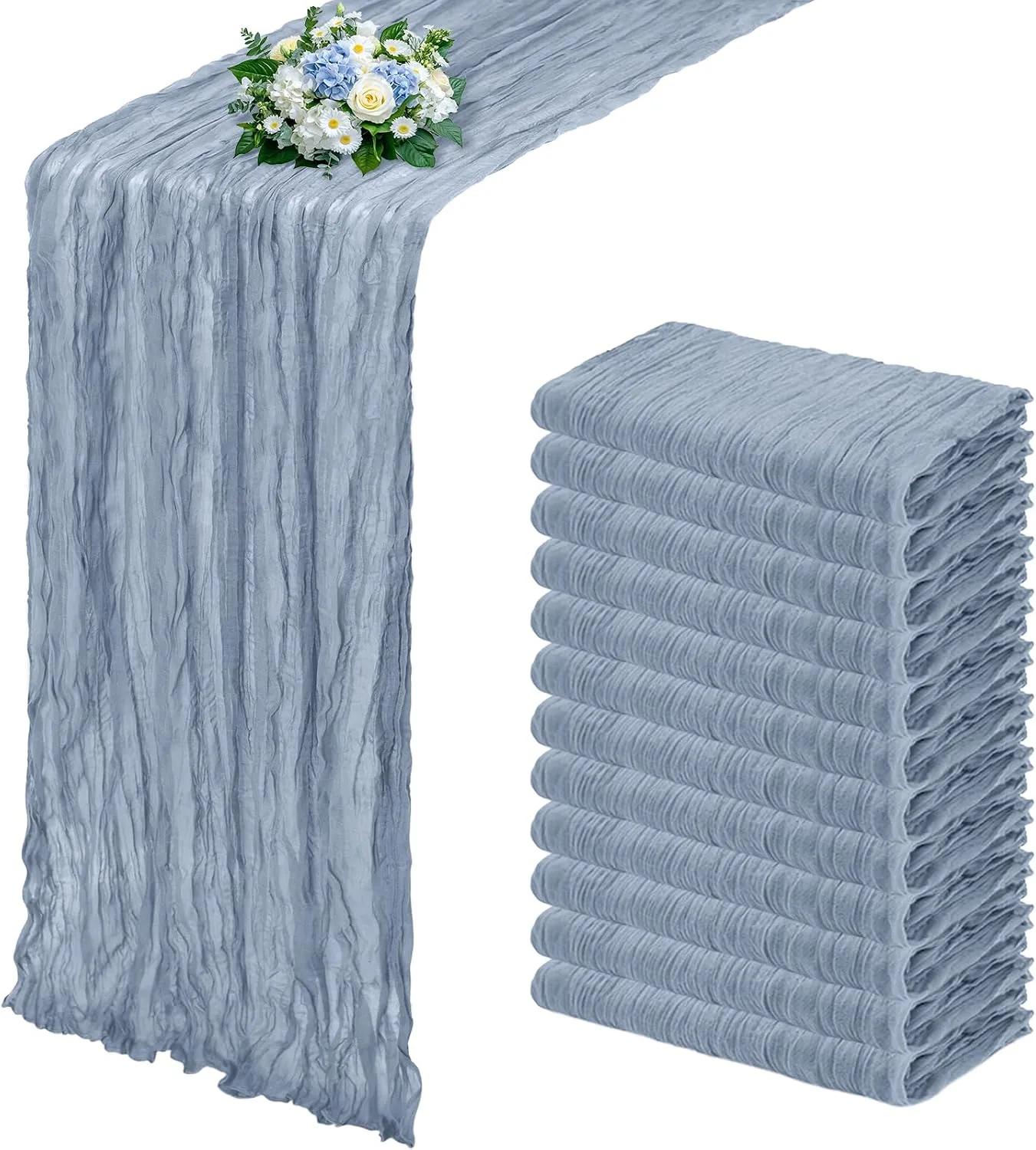 Dusty Blue Cheesecloth Runner — Table Runners available to rent