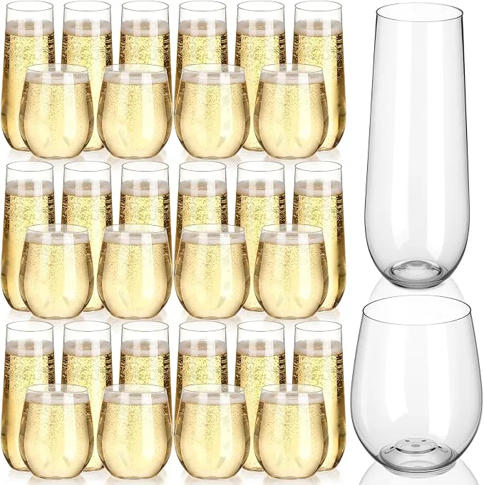 Stemless Glasses & Champagne Flutes — Wine Glasses available to rent