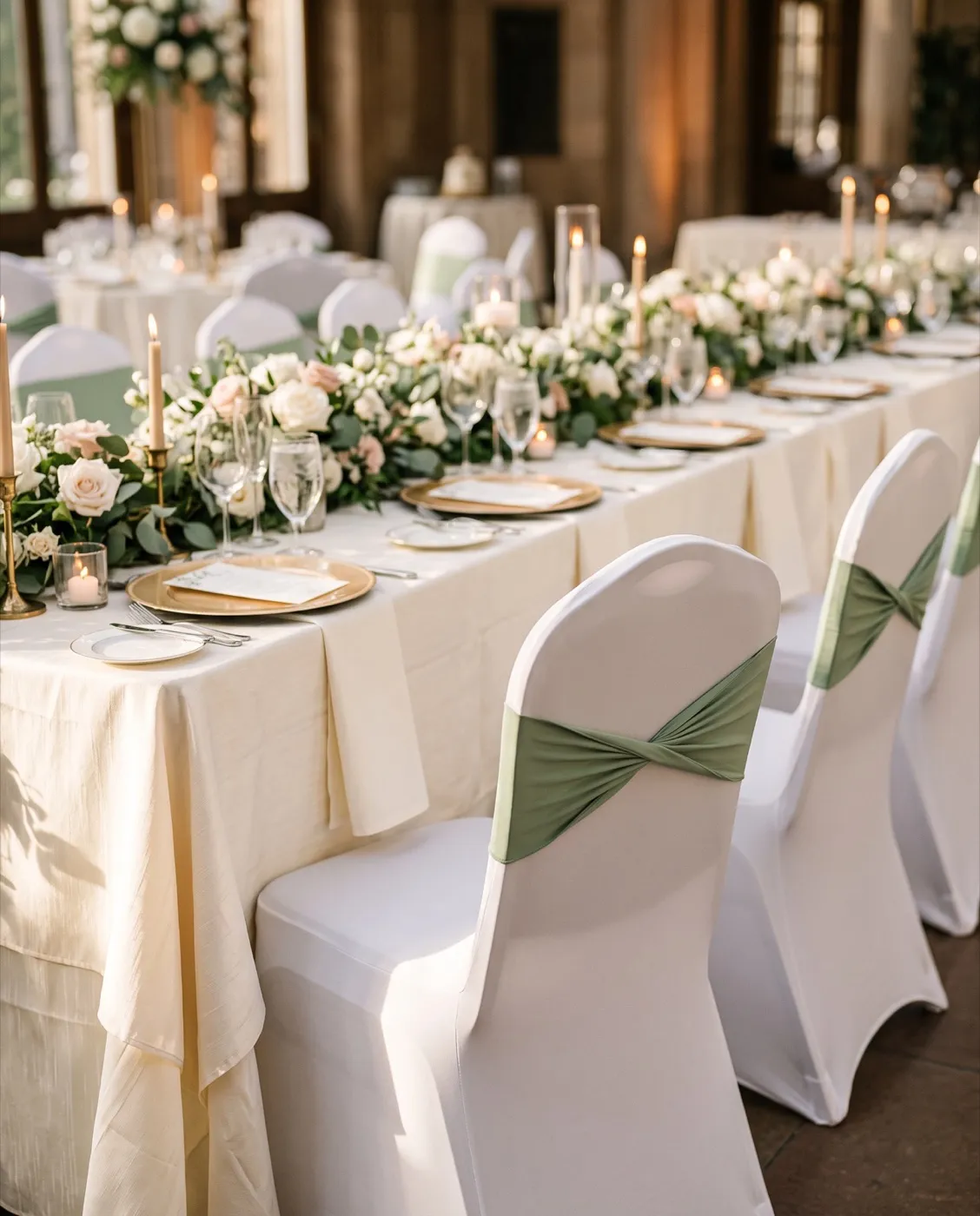 Sage Green Chair Sashes styled at an event