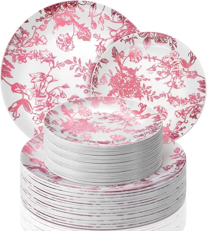 Pink Floral Plate Set