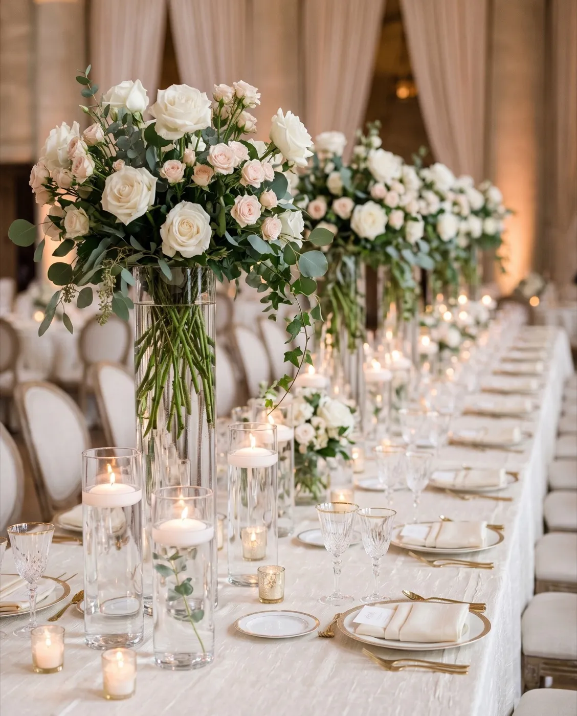 Tall Glass Cylinder Vases II styled at an event