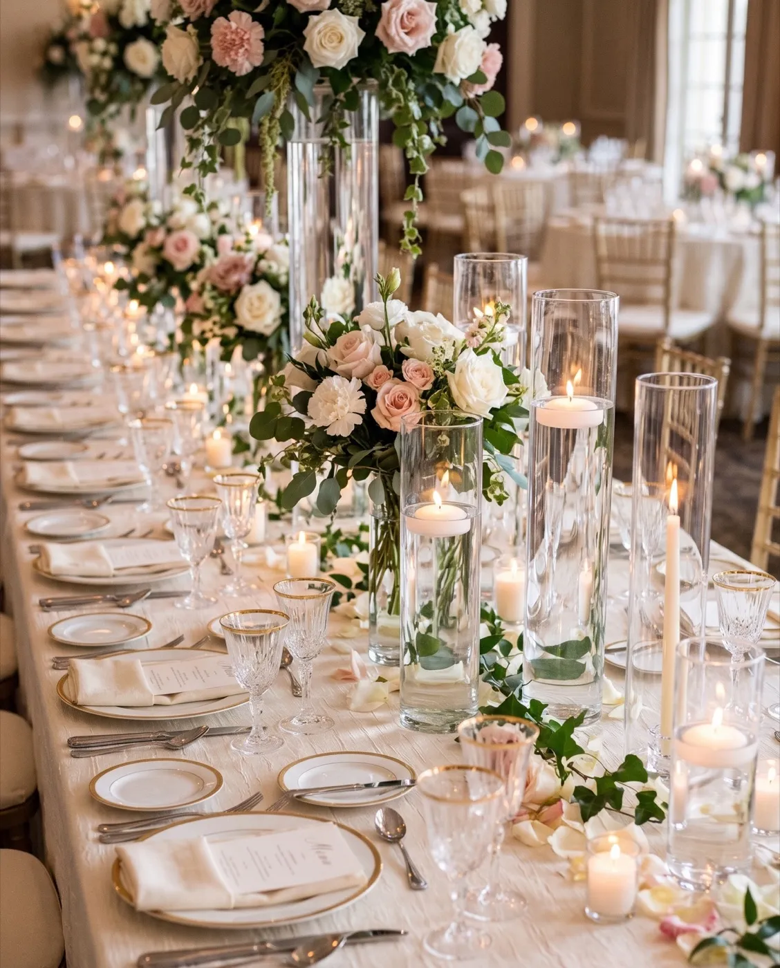 Tall Glass Cylinder Vases styled at an event