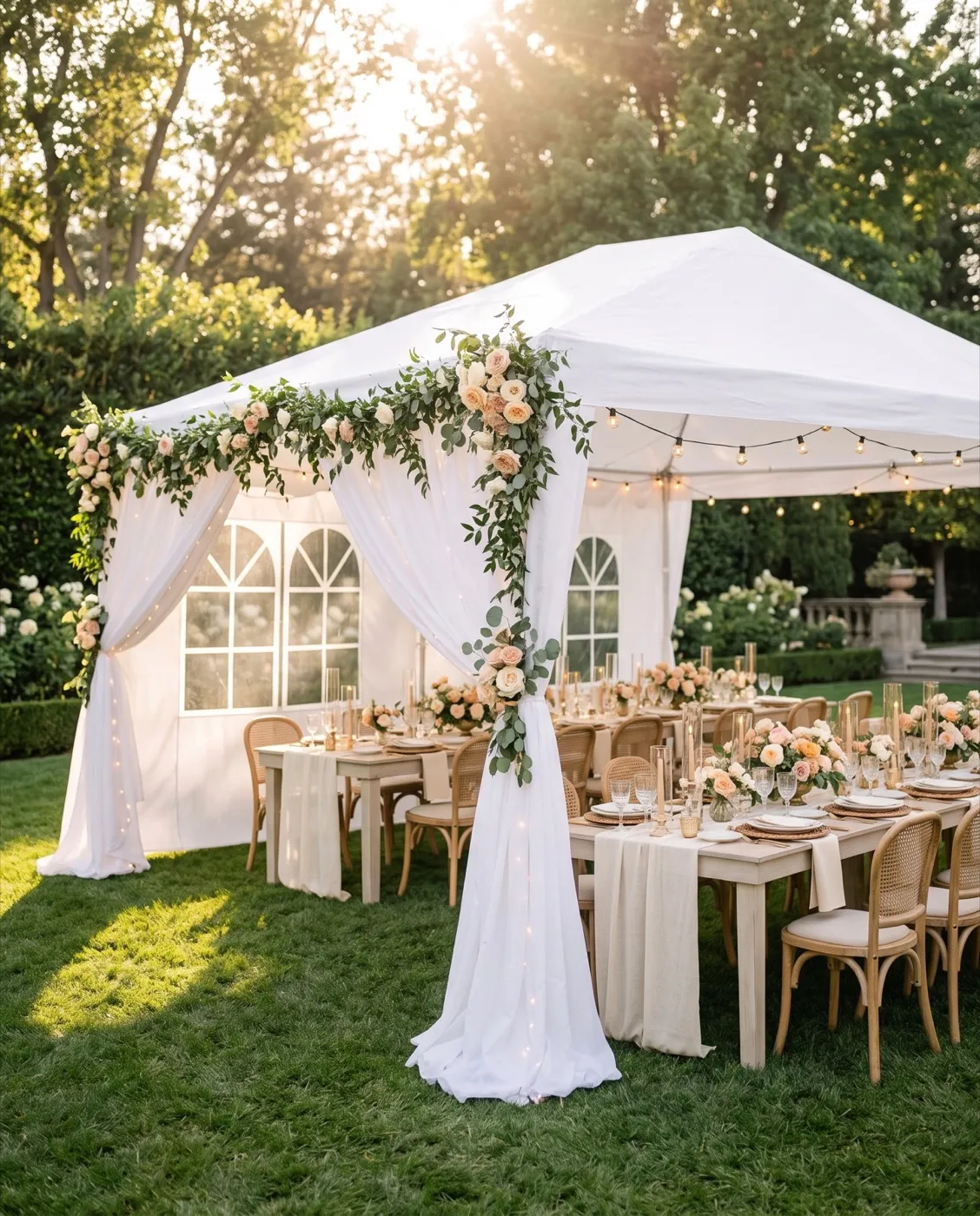 White 10 x 20 Party Tent styled at an event
