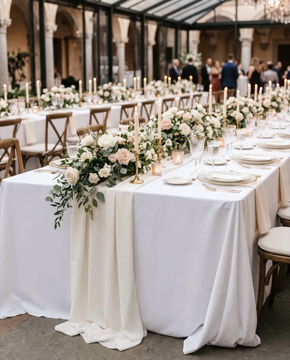 White Banquet Tablecloth II styled at an event