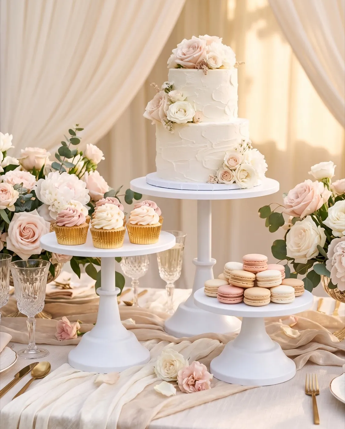 White Cake Stand Set styled at an event