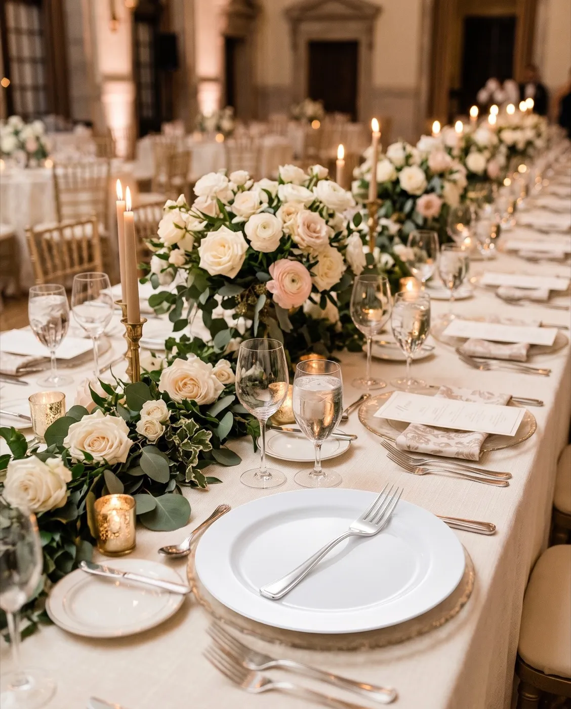 White Dessert Plates with Silver Forks styled at an event