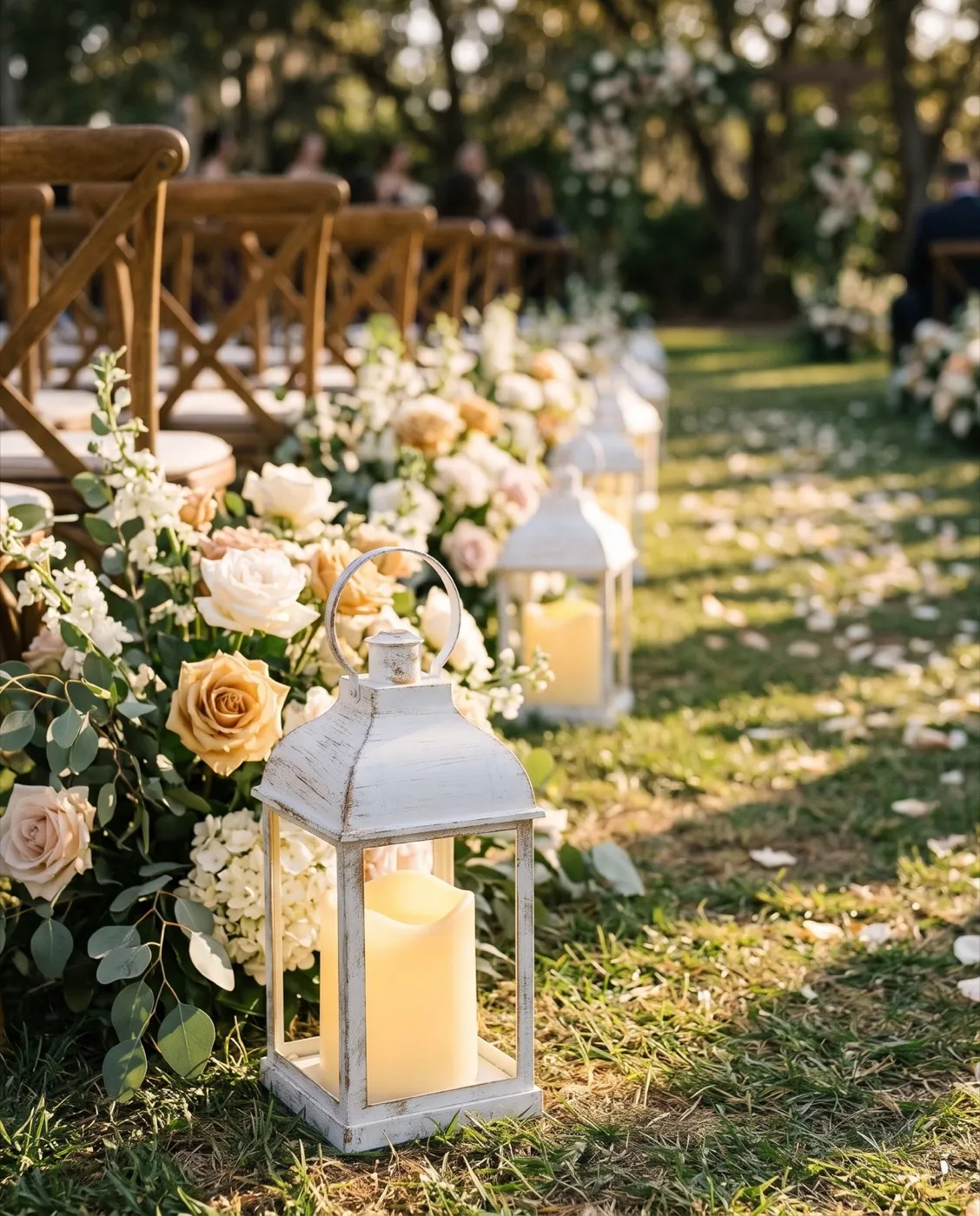 White LED Candle Lanterns styled at an event