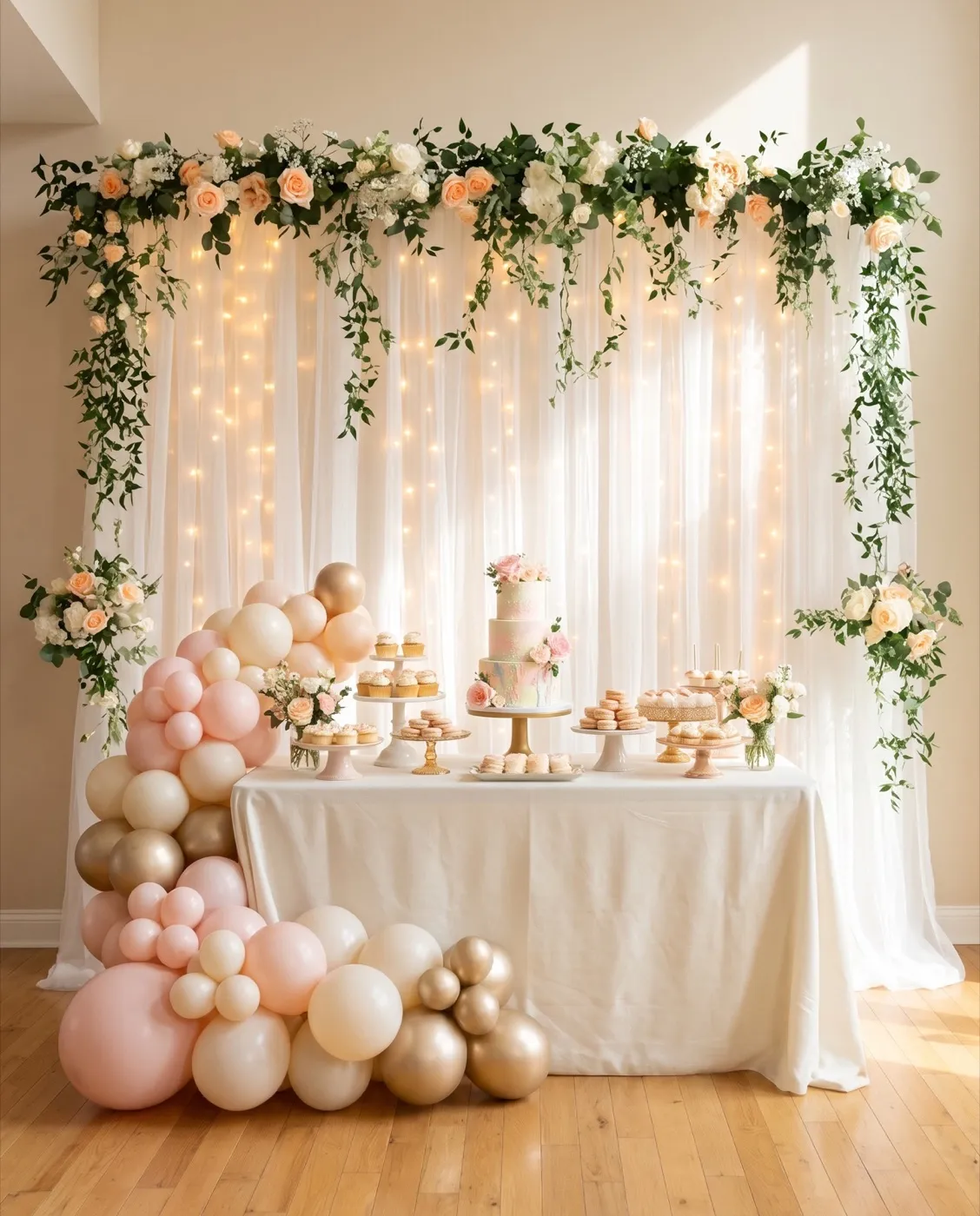 White Tulle Light Backdrop styled at an event
