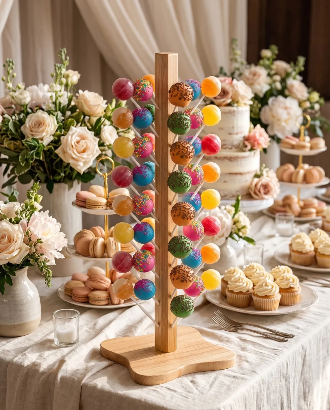 Wooden Cake Pop Stand II styled at an event