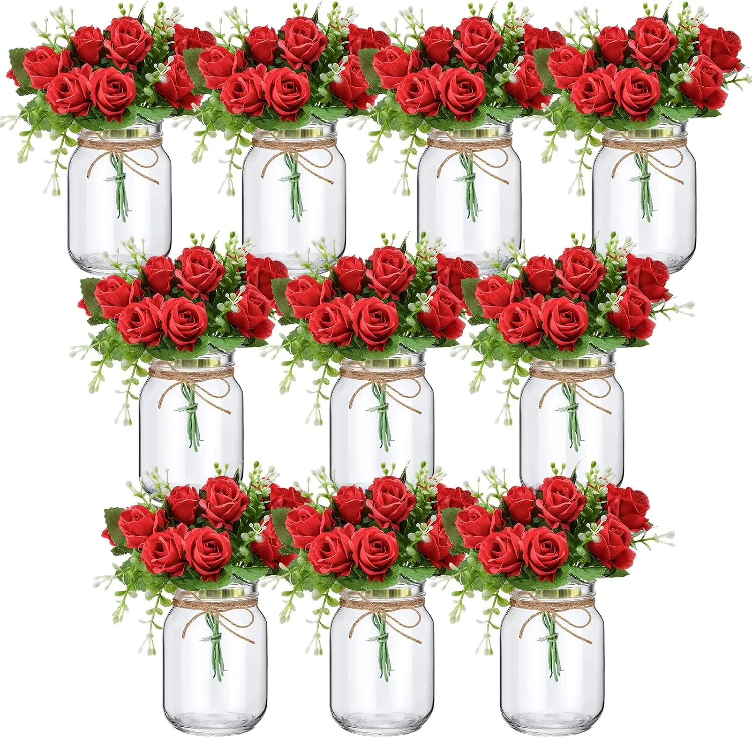Red Rose Mason Jar Centerpieces — Centerpieces available to rent